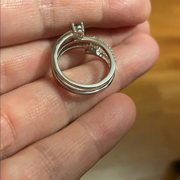 Kenneth Jay Lane Silver Spiral Ring with Emerald Green Crystals - Picture 6 of 8